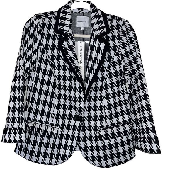 Catherine Malandrino Black White Houndstooth Knit Blazer Jacket Wmns Sz Med NEW - Picture 1 of 16